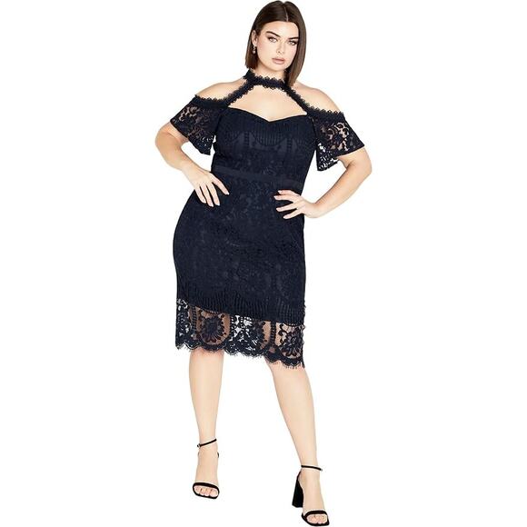 CITY CHIC Women's Pippa Lace Dress Size M In Navy - Picture 2 of 13